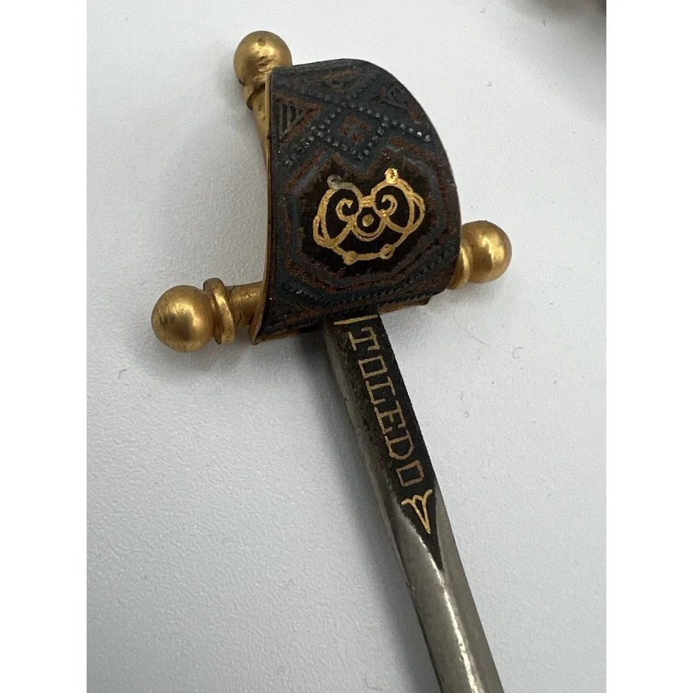 Vintage Lot Toledo Black Gold Decorative‎ Blade Dagger Sword Letter Opener Knife